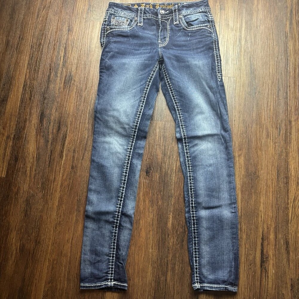 Rock Revival Telma Swarovski Easy Skinny Jeans Distressed Dark Wash Women’s  25